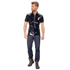 Camasa Latex Look pentru Barbati Black Level - Negru - culoare si material