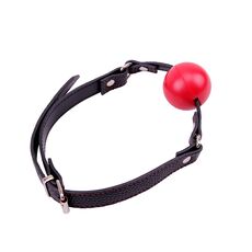 Calus Red Ball Gag, bila rosie de cauciuc, curea piele - dimensiuni complete