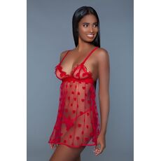 Set Valentina Babydoll si Bikini Be Wicked - Rosu - culoare si material
