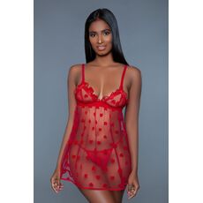 Set Valentina Babydoll si Bikini Be Wicked - Rosu - vedere laterala