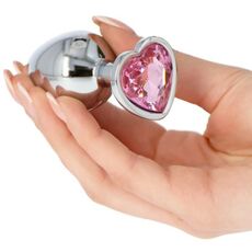Butt Plug Anal Toyz4Lovers "Pink Heart Jewel" 7 cm - Argintiu - dimensiuni complete