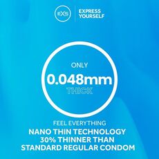 Prezervative EXS Nano Thin, detaliu ambalaj individual brand EXS