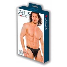 Chiloti tanga barbati,Zeus Wet Look Thong Black, S-L, Allure Lingerie