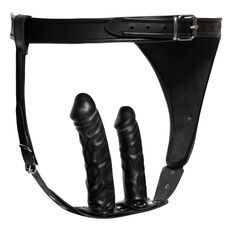 Strapon Unisex Zado »Leather Slip With Double Cock« 15 cm - Negru