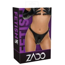 Strapon Unisex Zado »Leather Slip With Double Cock« 15 cm - Negru