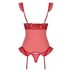 Set senzual de corset si tanga, lenjerie femei, Obsessive, rosu, S/M