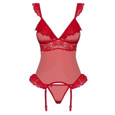 Set senzual de corset si tanga, lenjerie femei, Obsessive, rosu, S/M