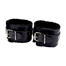 Catuse cu blanita, Bound to Please, Furry Plush Wrist Cuffs, Negru#