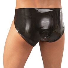 Chiloti Latex Barbati, cu dublu penis, negru#