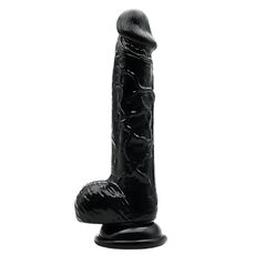 Dildo Loving Joy, cu testicule, negru, 16,5 cm