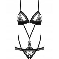 Body senzual negru cu bretele deschise - Obsessive 865#