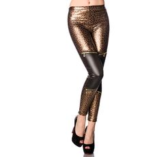 Pantaloni Wetlook Leopard cu Fermoare Decorative Atixo