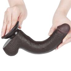 Dildo realist 23 cm Sliding-Skin Dual Layer – Negru, TPE dublu strat, piele glisanta, ventuza detasabila