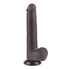 Dildo realist 23 cm Sliding-Skin Dual Layer – Negru, TPE dublu strat, piele glisanta, ventuza detasabila