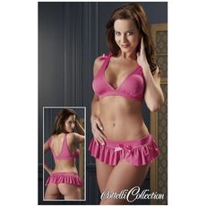 Set Fustă Mini Top si Tanga cu Volane Cottelli Collection - Roz