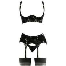 Set Lenjerie Intima Latex Look Black Level - Negru