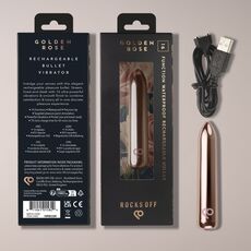 Vibrator RO 90, Rocks-Off, Glont Reincarcabil USB, Golden Rose, 16 Vibratii