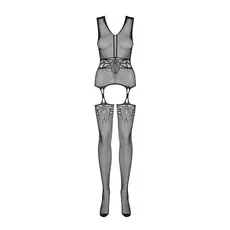 Bodystocking Model Portjartier Plasa Decupat  Obsessive F232 - Negru