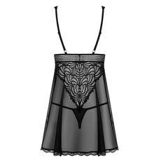 Set Camasa de Noapte si Chilot Asortat Obsessive Sweetia - Negru - detaliu finisaj