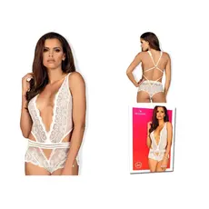 Body din dantelă albă cu pantaloni scurți Obsessive