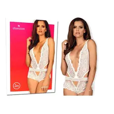 Body din dantelă albă cu pantaloni scurți Obsessive