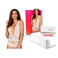 Body din dantelă albă cu pantaloni scurți Obsessive