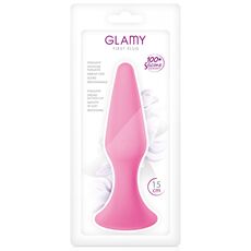 First Plug, dop anal cu ventuza din silicon, Glamy, Roz, Large, 15cm