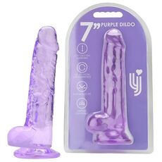 Dildo Loving Joy, cu testicule, Violet, 19 cm