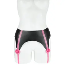 Portjartier LateX, Cottelli Collection, cu strapsuri, cleme si funda roz - Negru
