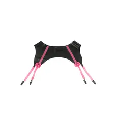 Portjartier LateX, Cottelli Collection, cu strapsuri, cleme si funda roz - Negru