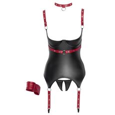 ​Set corset si bikini decupati, model portjartier latex look, Cottelli Bondage