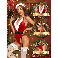 Set Lenjerie Dreamgirl, costum Craciunita, body de catifea si caciulita, S-L