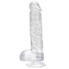 Dildo Loving Joy, cu testicule, Transparent, 16,5 cm
