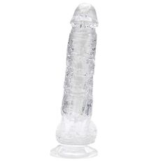 Dildo Loving Joy, cu testicule, Transparent, 16,5 cm