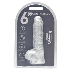 Dildo Loving Joy, cu testicule, Transparent, 16,5 cm