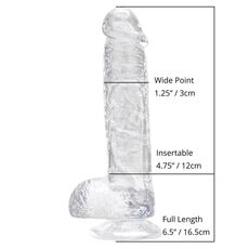 Dildo Loving Joy, cu testicule, Transparent, 16,5 cm