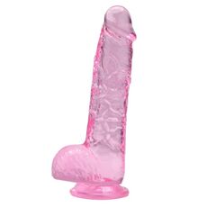 Dildo Loving Joy, cu testicule, Roz, 16,5 cm