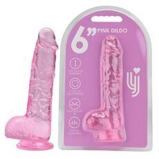 Dildo Loving Joy, cu testicule, Roz, 16,5 cm