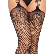Ciorapi cu model plasa, Leg Avenue, Duchess Garter Belt Fishnet Stockings - Negru