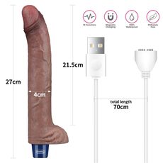 Vibrator Reincarcabil USB, Lovetoy, Real Softee, Silicon, Maron, 10 Vibratii - 28 cm x 4 cm