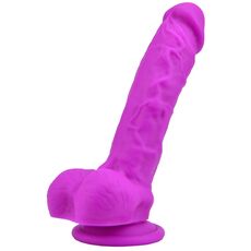 Dildo realist din silicon, Loving Joy, cu ventuză si scrot, violet, [21 cm x 4 cm]