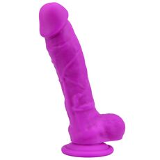 Dildo realist din silicon, Loving Joy, cu ventuză si scrot, violet, [21 cm x 4 cm]