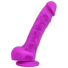Dildo realist din silicon, Loving Joy, cu ventuză si scrot, violet, [21 cm x 4 cm]