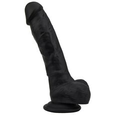 Dildo realist din silicon, Loving Joy, cu ventuză si scrot, negru, [21 cm x 4 cm]