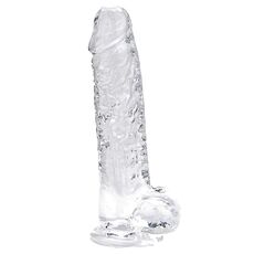 Dildo Loving Joy, cu testicule, Transparent, 19 cm