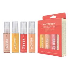 Set 4 bucati x 30 ml, Lubrifianti cu arome, Mango, Capsuni, Piersica, Ciocolata, 120 ml - detaliu design