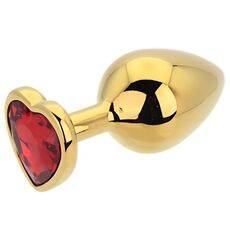 Dop anal in forma de inima auriu, Toosh, cu cristal Rosu, M