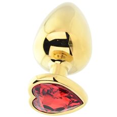 Dop anal in forma de inima auriu, Toosh, cu cristal Rosu, L