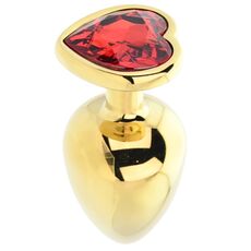 Dop anal in forma de inima auriu, Toosh, cu cristal Rosu, L