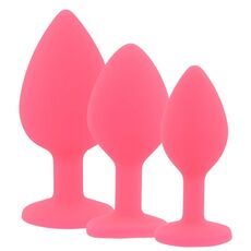 Set 3 bucati dopuri anale, Toosh, mic, medium, mare, silicon roz